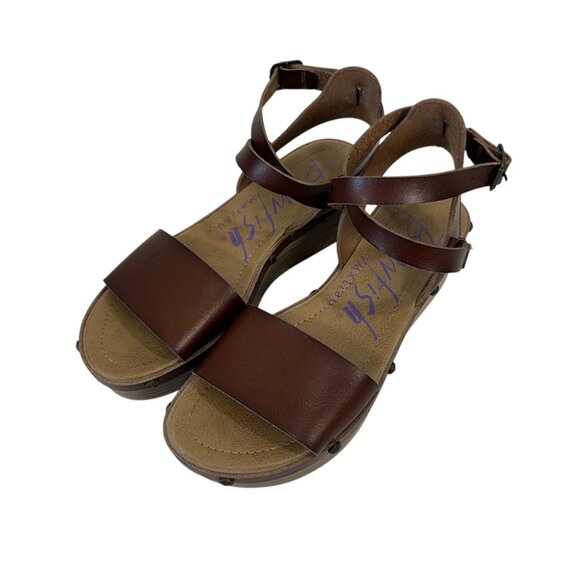 Blowfish Women 8.5 Brown Faux Leather Platform Sandal Adjustable Strap Studded - Picture 16 of 16